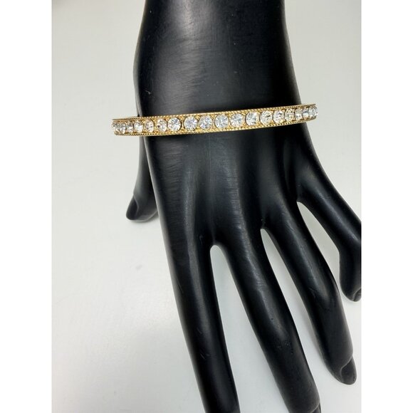 PJM Gold Tone Crystal Bangle Bracelet 8.5” Elegant Sparkly Vintage Bangle - Picture 4 of 10
